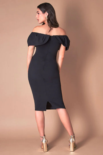 Scuba Crepe Pleated Bardot Midi Goddiva